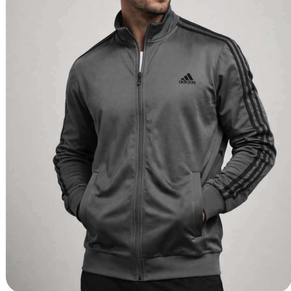 "ADIDAS"  Slate-Gray Training Jacket in Men's Large with Longer "Athletic" fit